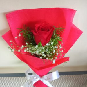 Single Red Rose Bouquet – Red Wrapping
