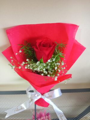 Single Red Rose Bouquet – Red Wrapping